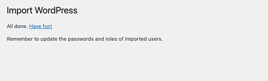 WordPress import successful