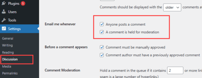 Turn off comments notifications in WordPress 