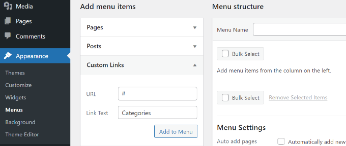 Add a custom link menu item