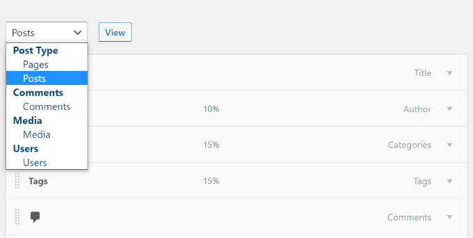 Add Columns To Other Sections In Wordpress