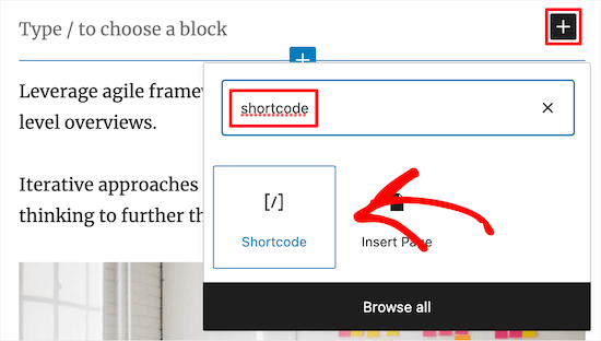 Add new shortcode block