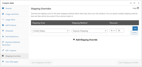 Add Shipping Override Discount