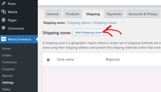 Aggiungi zone di spedizione in WooCommerce