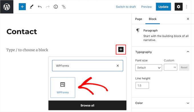 Aggiungi blocco WPForms