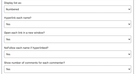 Commenters link display options
