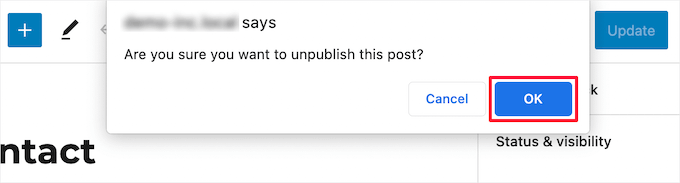 Confirm unpublish page