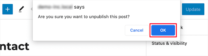 Confirm Unpublish Page