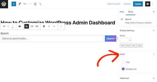 Customizing the WordPress search button in a post