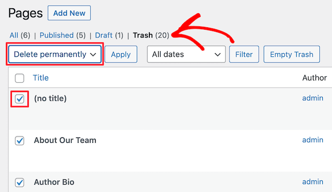Delete pages permanently