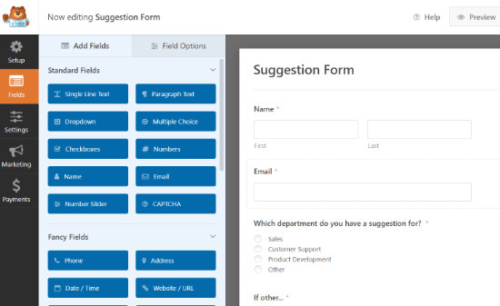 Drag and drop form fields