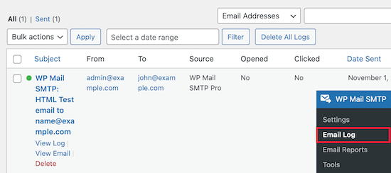 Visualizza registro e-mail si apre e fa clic