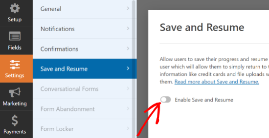 Enable Save And Resume Settings 1