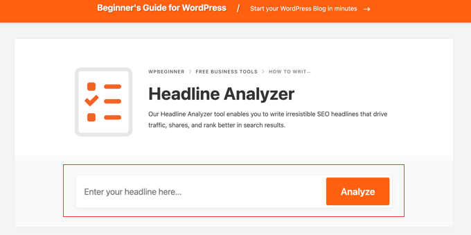 WPBeginner Free Headline Analyzer Tool