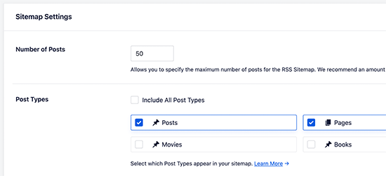 Set post limit for RSS sitemap