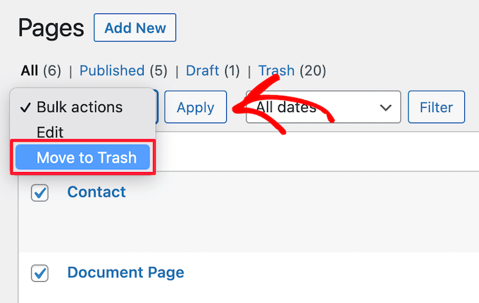 Move Multiple Pages To Trash