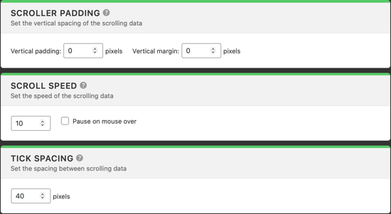 Impostazioni modalità News Ticker