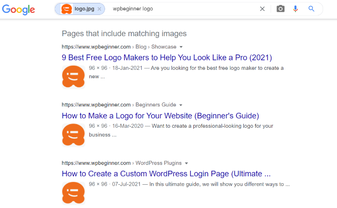 Pages that include matching images