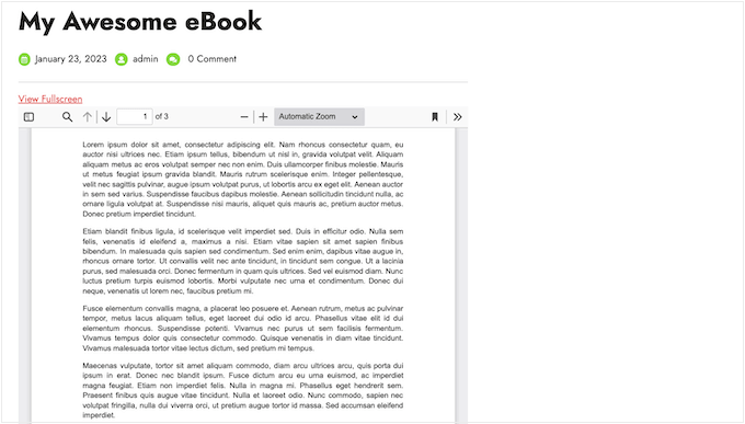 A PDF, embedded directly on a WordPress blog or website
