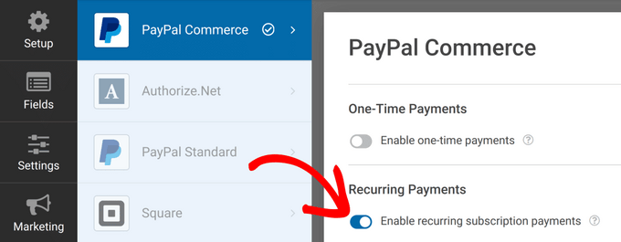 Enable recurring PayPal payments in WPForms
