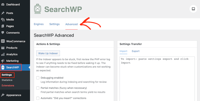 SearchWP's advanced settings