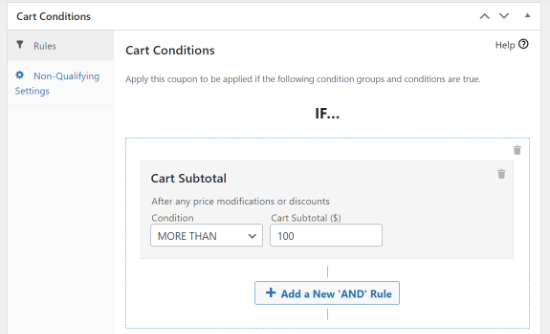 Setup cart conditions