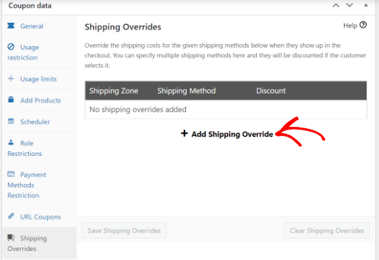 Shipping overrides settings