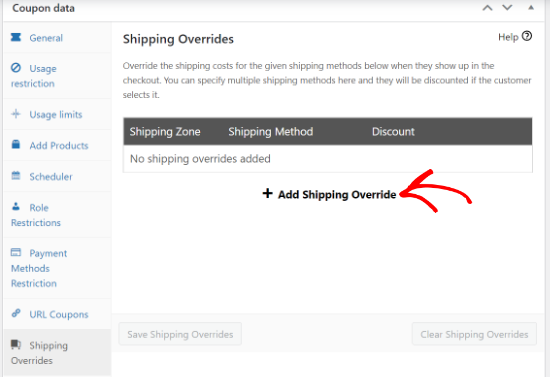 Shipping Overrides Settings