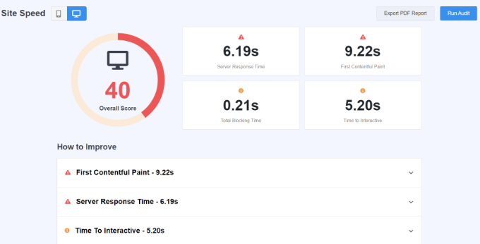 Site speed report