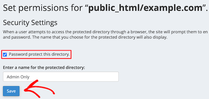 Check password protect directory box