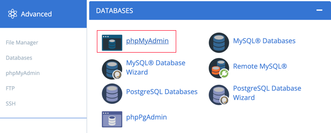 Click the ‘phpMyAdmin’ Icon Click the ‘phpMyAdmin’ Icon