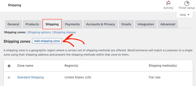 Adding a shipping zone to an online store