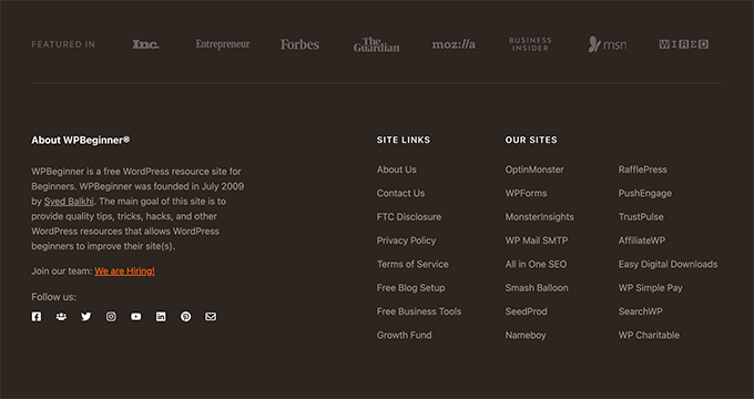 WPBeginner footer