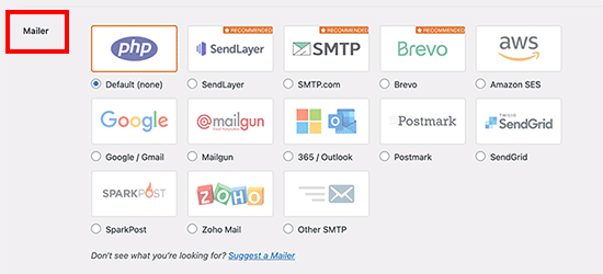 Select an SMTP mailer