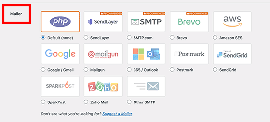 Select SMTP mailer Select an SMTP mailer