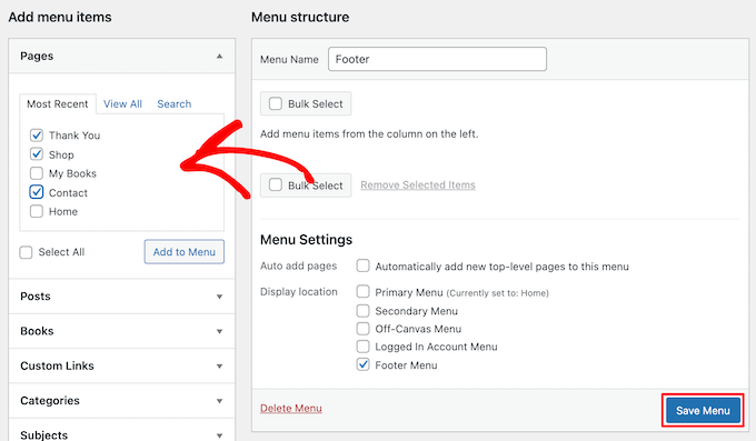 Add links to menu