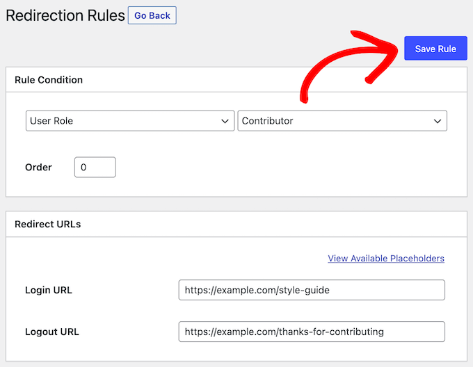 Add user role login and logout URL