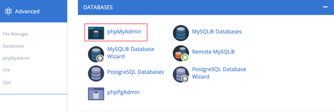 Opening phpMyAdmin from CPanel