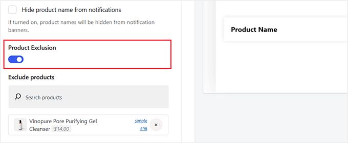Configurați excluderea produselor pentru notificările de vânzări recente în Merchant