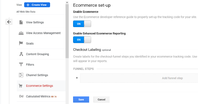 Enable ecommerce and enhanced ecommerce reporting