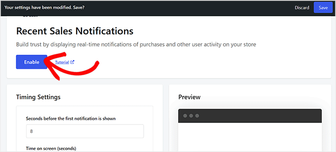 Activați modulul Notificări de vânzări recente în Merchant