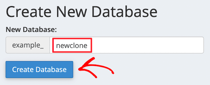 Enter database name and create database