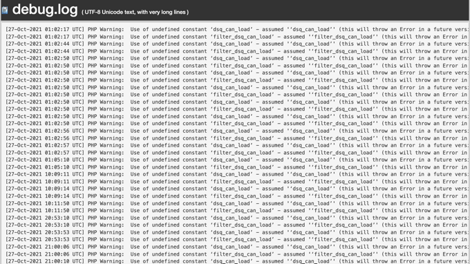 Debug.log حاوی پیام های خطا و مهرهای زمانی است