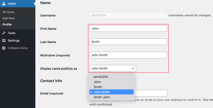 There Are Options to Add Your First Name, Last Name, and Nickname