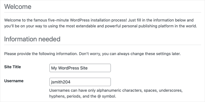 安装 WordPress 时，系统会要求您输入用户名，而不是全名