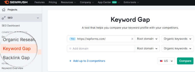 Keyword gap tool