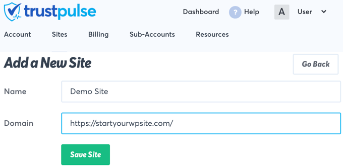 جزئیات وب سایت خود را به TrustPulse اضافه کنید
