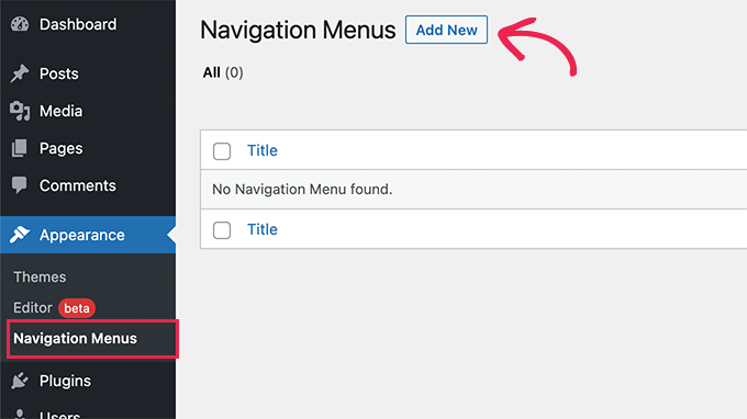 Menu di navigazione in WordPress 5.9