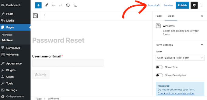 Creating a custom password reset form using WPForms