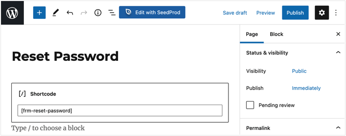 Adding a custom password reset form using shortcode