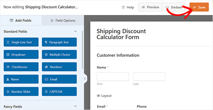 Save your custom calculator form
